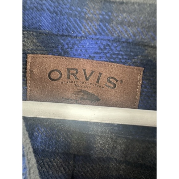Orvis Blue Plaid Flannel Shirt Jacket Heavy Cotton Pockets Shacket Men's Size L - Picture 10 of 15